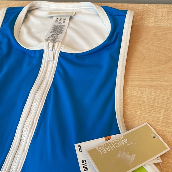 Michael Kors Racerback Tankini Colorblock Top w/ Zip Front - Picture 3 of 11
